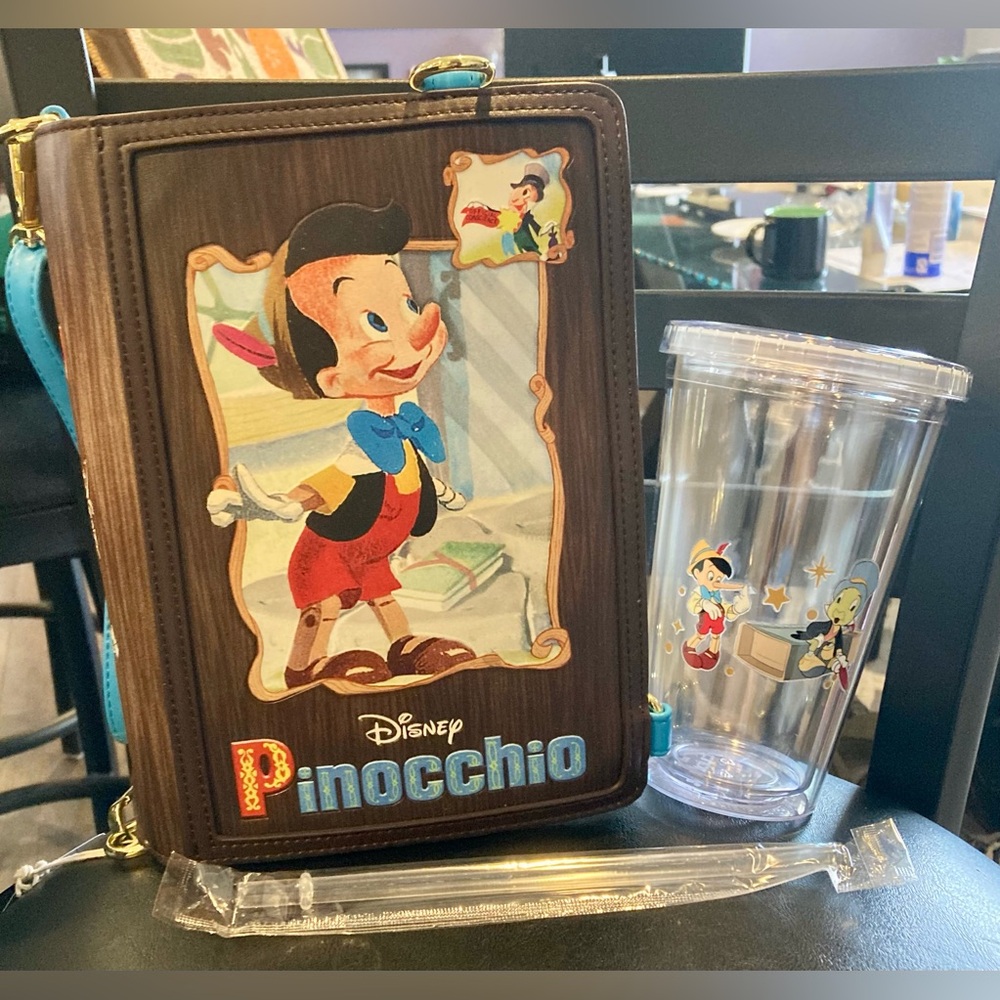 Loungefly Disney Pinocchio Brown Crossbody Bag with Turquoise Strap